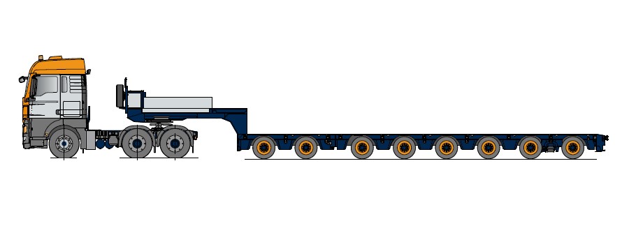 Semi-low loader, 8 Axles, multiple telescopic